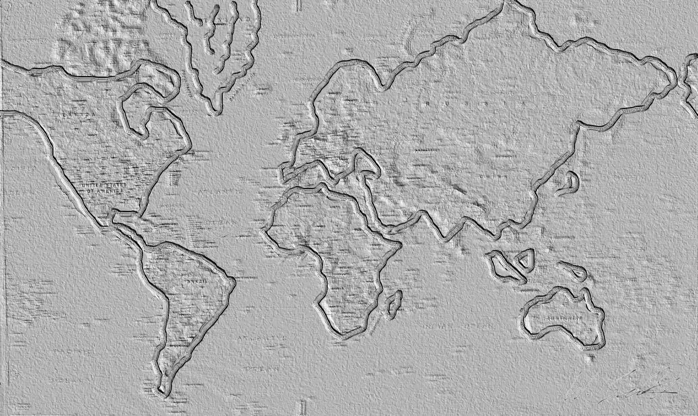 Weltkarte Relief geschnitten Kopie originalform